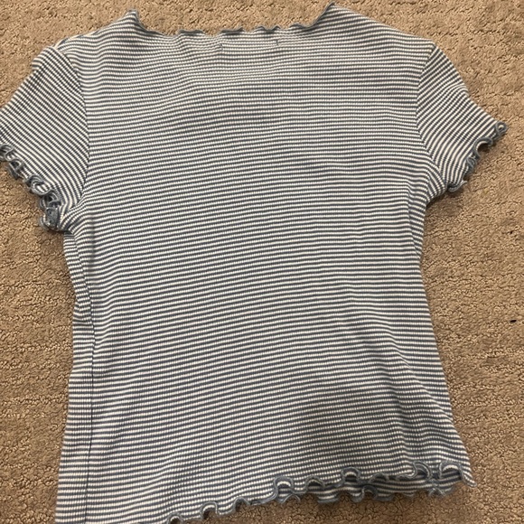 blue and white striped ripped brandy melville baby tee - Picture 2 of 2